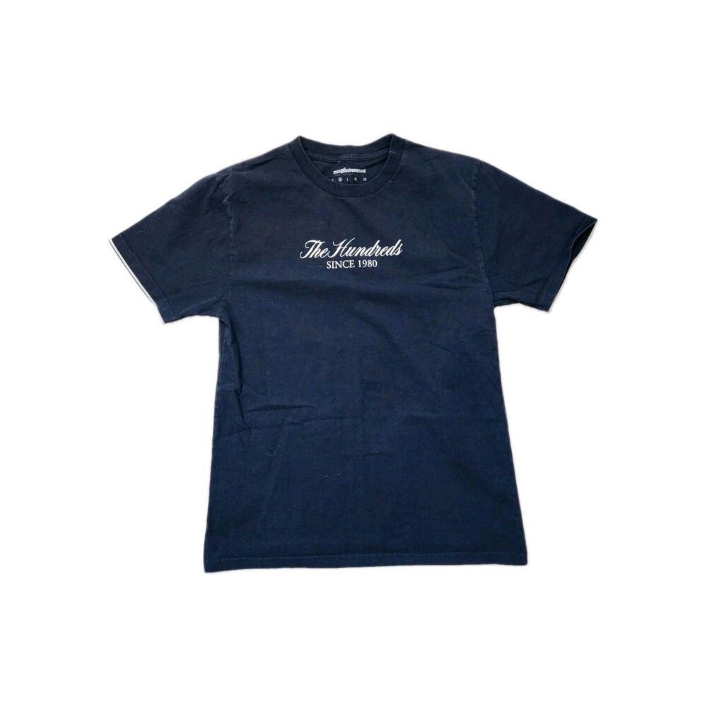 The Hundreds T-Shirt Navy Blue Short Sleeve White Spellout Graphic Front Sz M